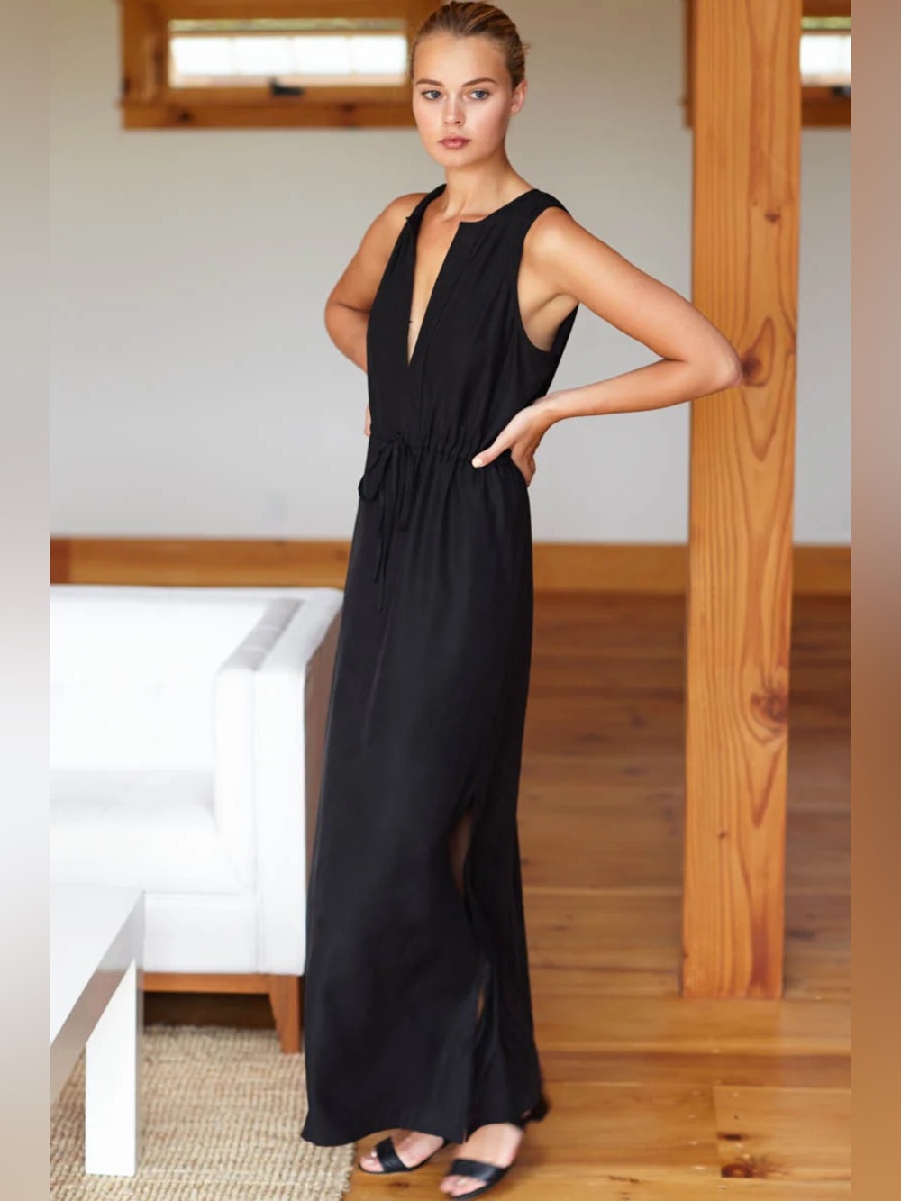 EMERSON FRY GRECIAN KEYHOLE DRESS - BLACK TENCEL